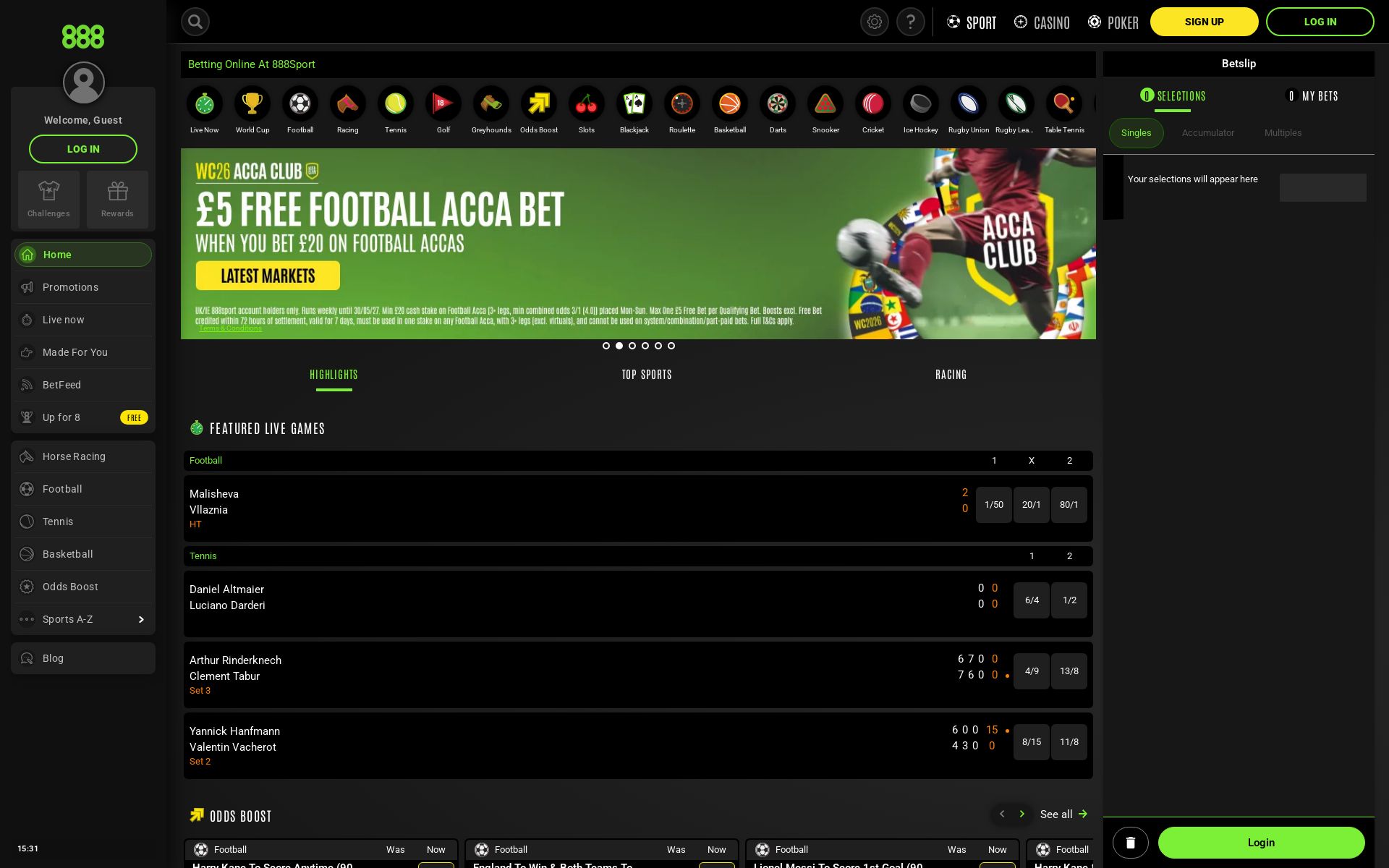 888sport desktop homepage, screenshot taken 2026-07-11