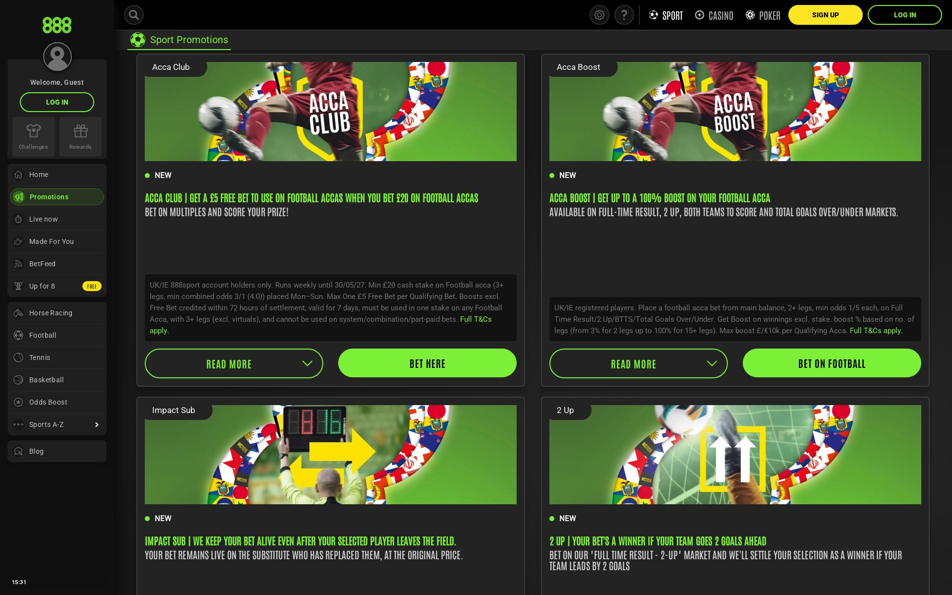 888sport desktop promotions page, screenshot taken 2026-07-11