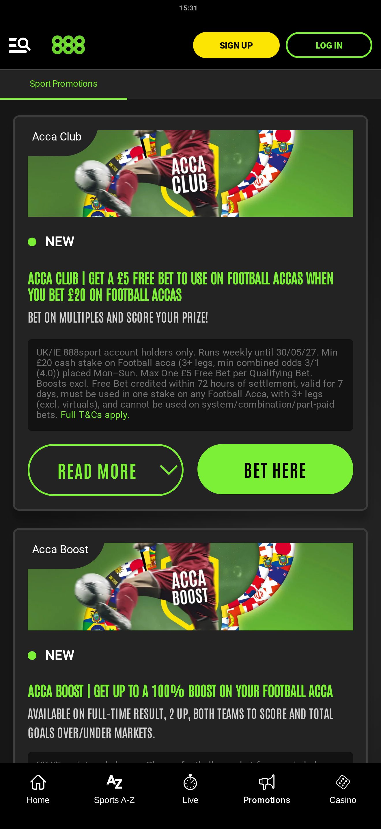 888sport mobile promotions page, screenshot taken 2026-07-11
