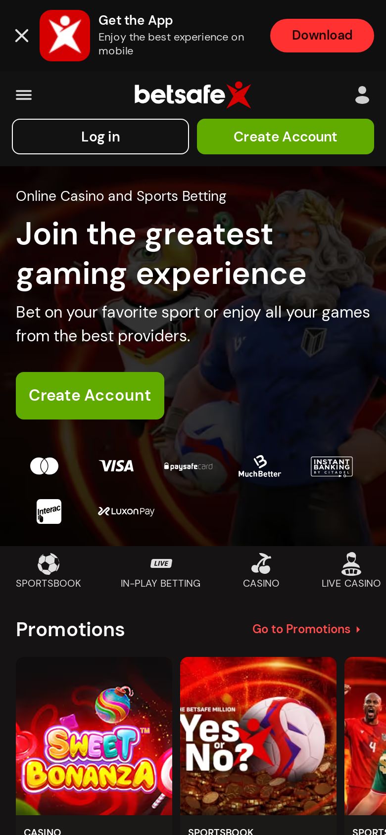 Betsafe mobile homepage, screenshot taken 2026-07-11