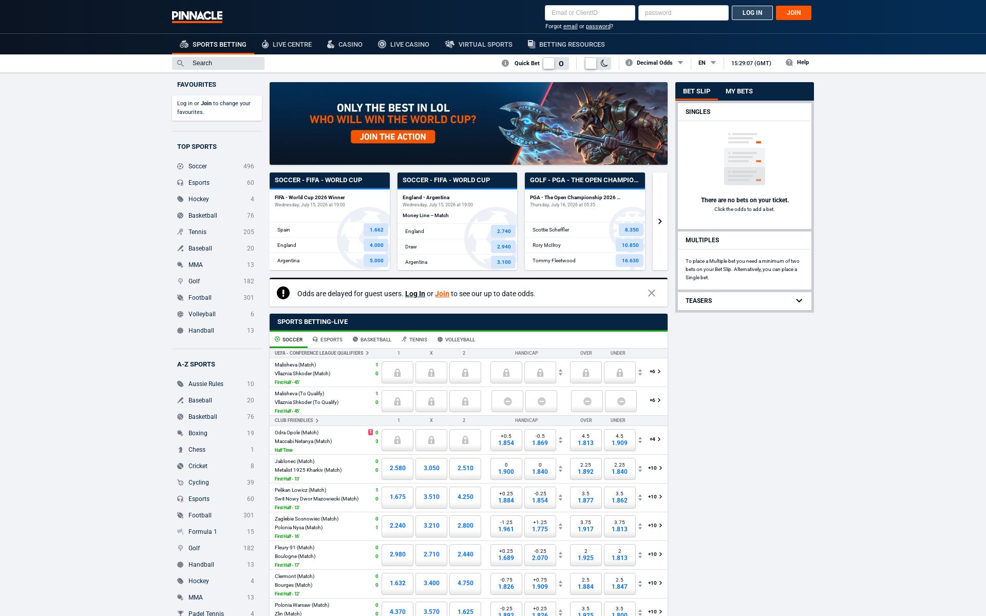 Pinnacle desktop homepage, screenshot taken 2026-07-13