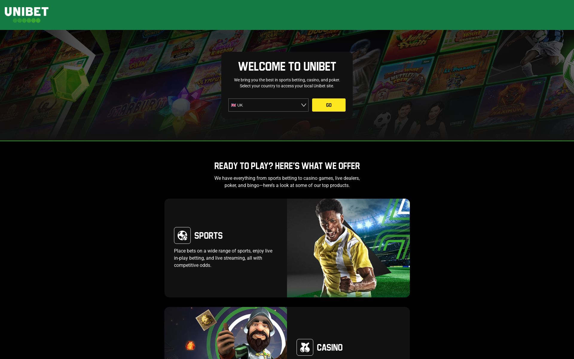 Unibet desktop homepage, screenshot taken 2026-07-13